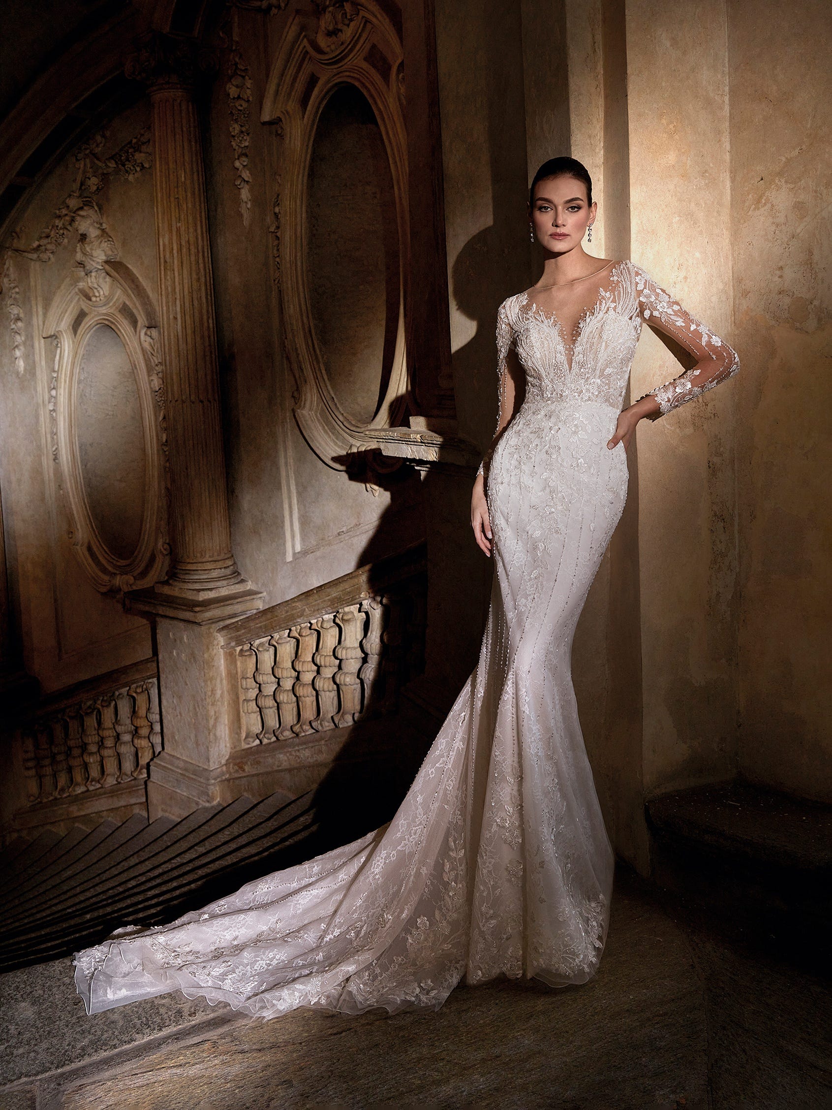 V-Neckline Bishop Sleeves Sophisticated Wedding Gown Pentelei 5104 –  Sparkly Gowns