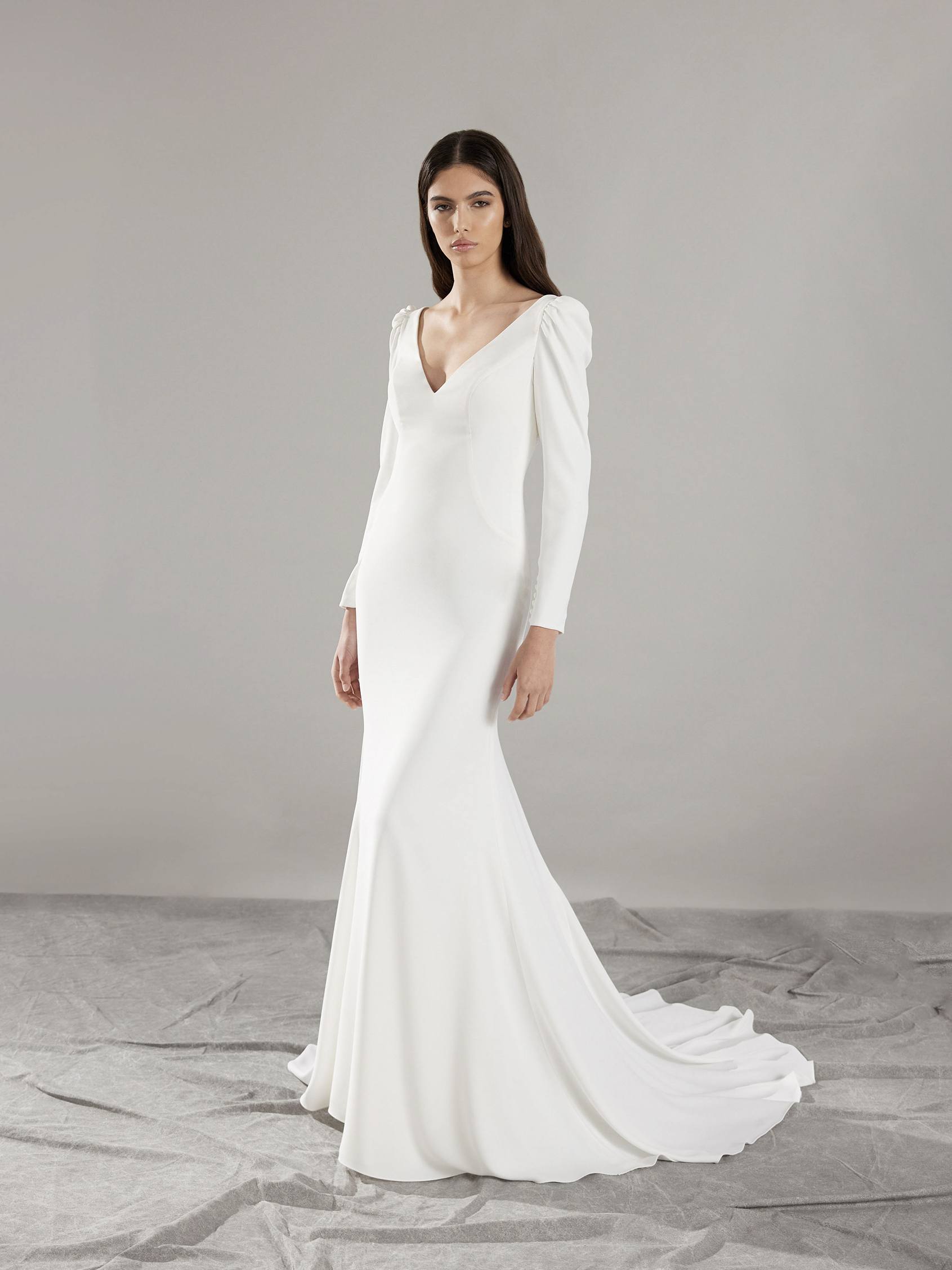 ausia long sleeve v-neckline mermaid wedding dress front
