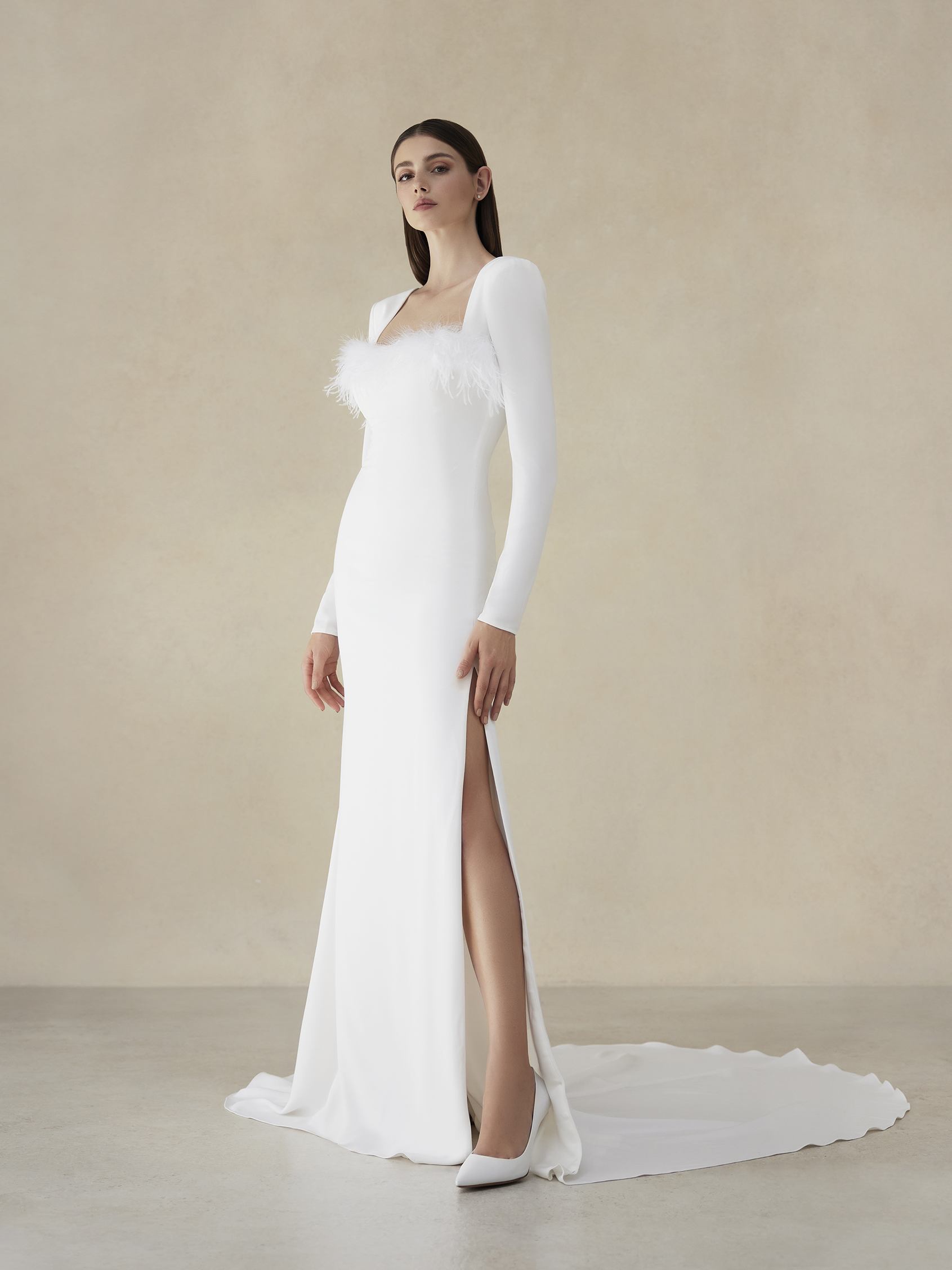 Elegant V-neck Long sleeves A-line Lace applique Wedding Dresses,DB033 –  sweetbridals