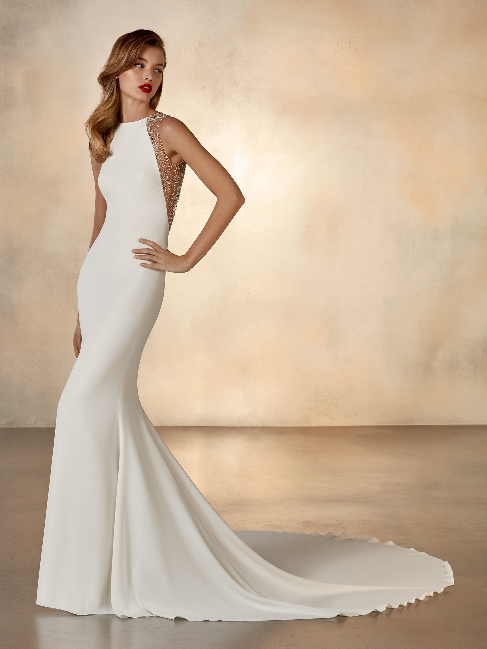 Pronovias high neck wedding dress best sale