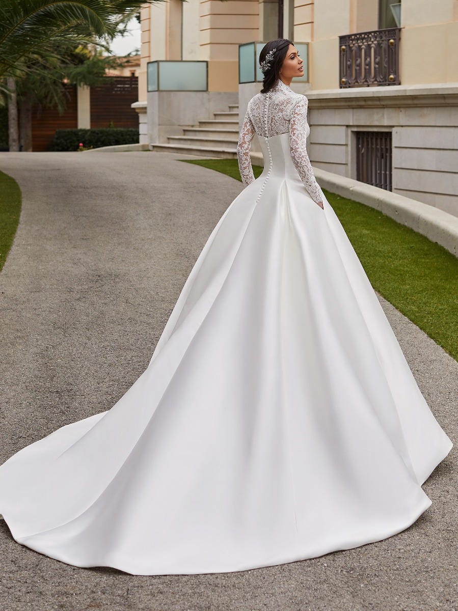 FLOOR LENGTH WHITE TULLE SKIRT GOWN WITH ARABIC PRINCESS SLEEVES AND BODICE